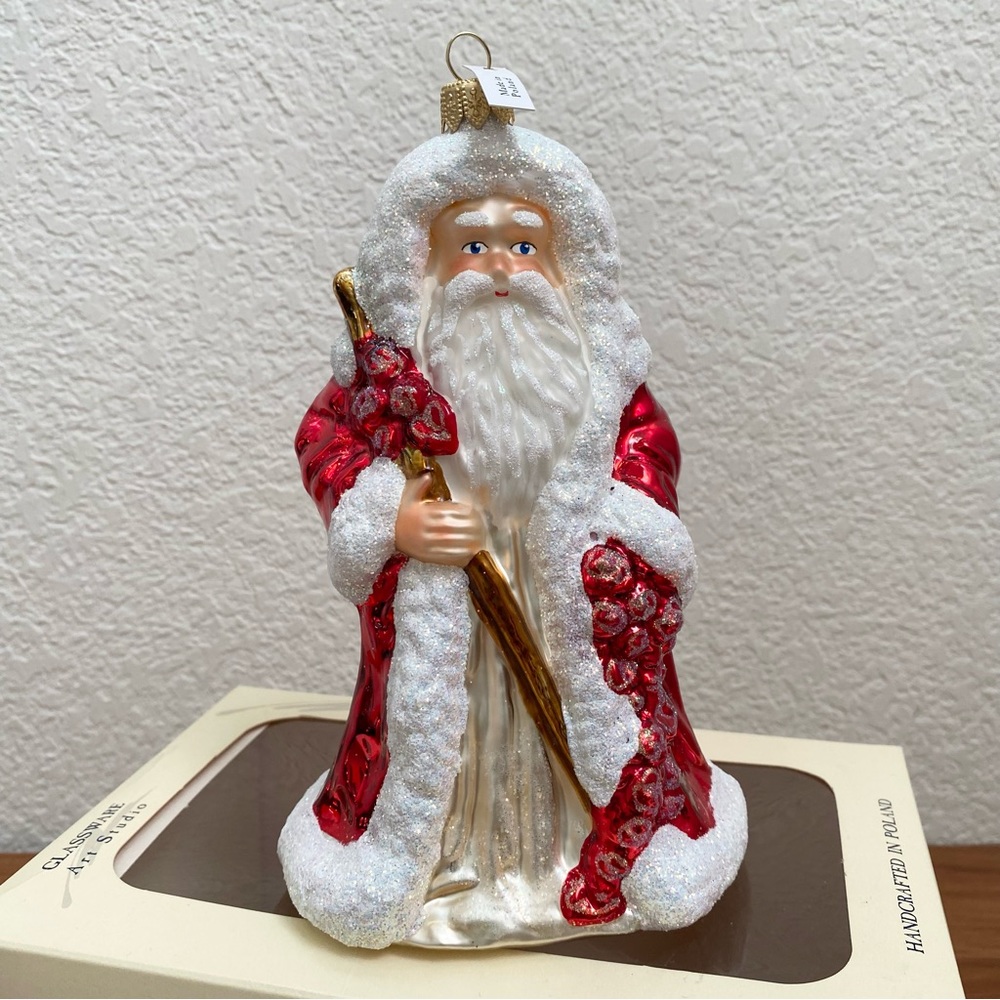 Glassware Art Studio Poland Santa Hand Blown Handcrafted Mercury Glass Ornament
